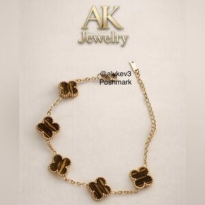 💎18k LUXURY Brown QUATREFOIL Clover Flower 5 Motif Bracelet, Stainless Steel